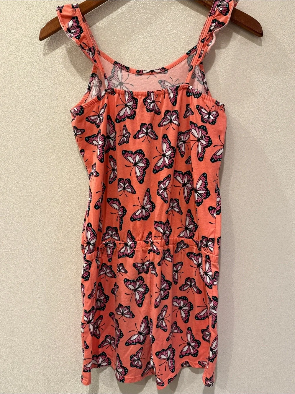 Girls Coral Butterfly Print Tank Romper